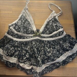 Free People black floral and lace top